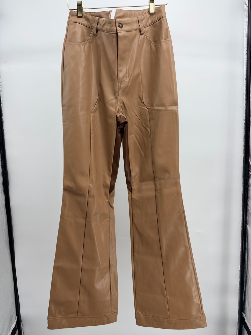 Faux Leather Flare Pants - Brown